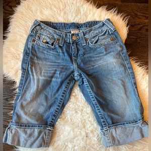 True Religion Sophie Bermuda Shorts Women's 28 Low Rise Medium Wash Denim